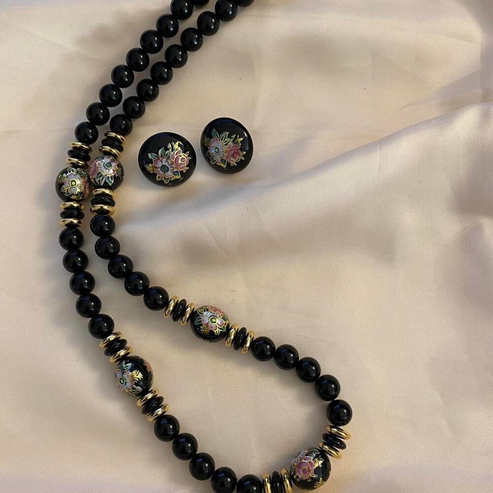 Vintage Japanese Cloisonné Necklace and Matching earrings.